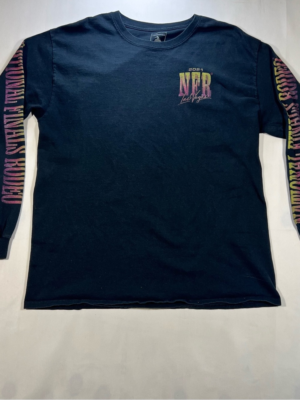 PRORODEO PRCA Mens L Black Cotton Knit Graphic Logo Rodeo Long Sleeve Tee